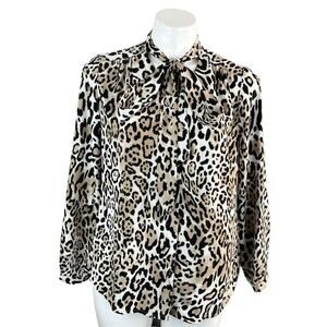 Chico’s animal print tailored blouse bow neck small petite